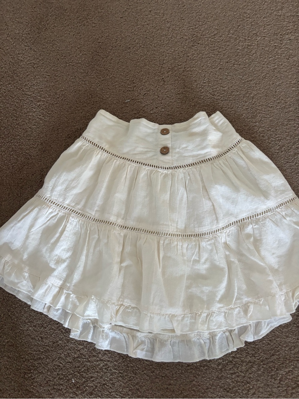 Zara Cream Tiered Ruffle Skirt with Button Front